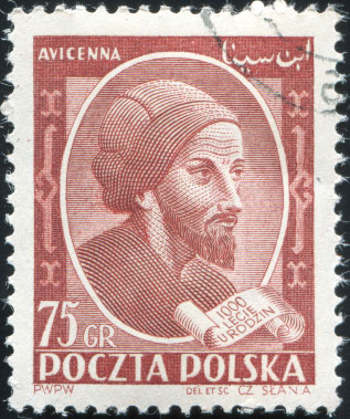 Polish stamp showing Ibn Sina, Avicenna.