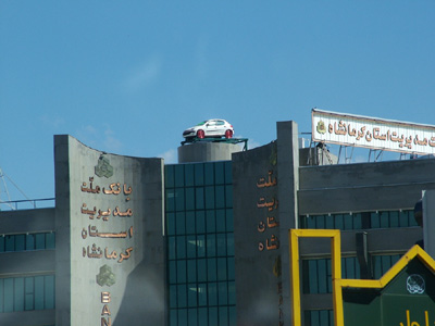 Car on tall building, Tehran.