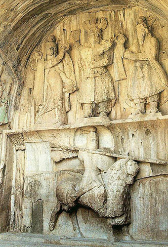 Relief, Sassanid king, Taq-e Bostan, Iran.