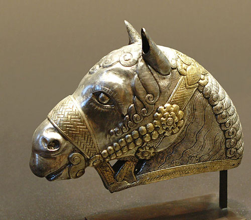 Gilded silver Sassanid horse head.