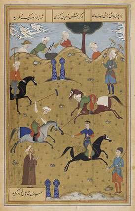 Miniature painting of a polo game in the Safavid period.