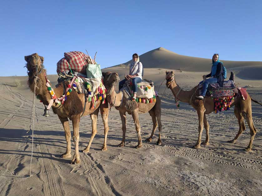 Camel riding in the desert.